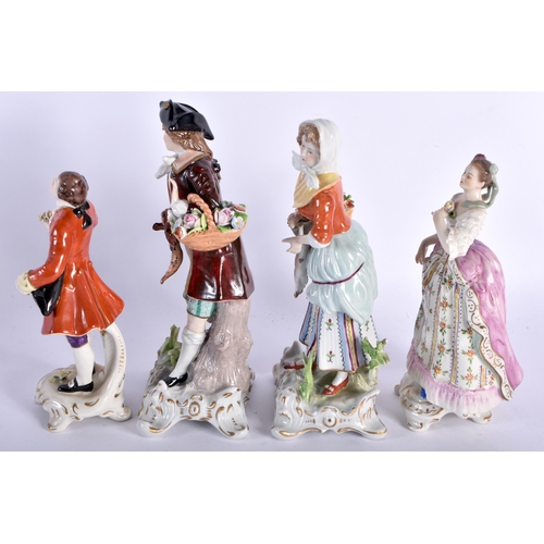 449 - FOUR LATE 19TH/20TH CENTURY CONTINENTAL PORCELAIN FIGURES. Largest 18 cm high. (4)