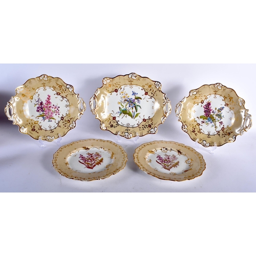 462 - FIVE EARLY 19TH CENTURY CONTINENTAL PORCELAIN DISHES painted with flowers on a light brown ground. L... 