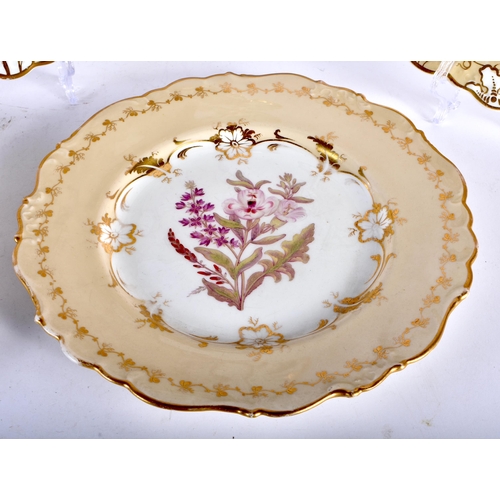 462 - FIVE EARLY 19TH CENTURY CONTINENTAL PORCELAIN DISHES painted with flowers on a light brown ground. L... 