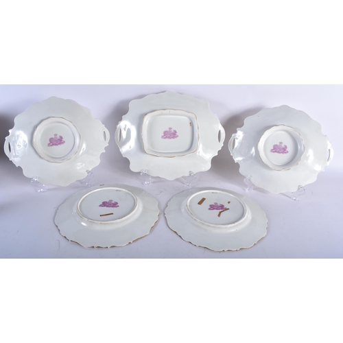 462 - FIVE EARLY 19TH CENTURY CONTINENTAL PORCELAIN DISHES painted with flowers on a light brown ground. L... 