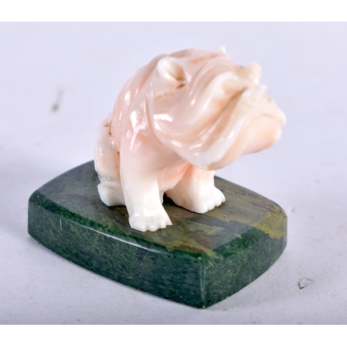 463 - AN ART DECO CARVED PALE RED CORAL FIGURE OF A BULLDOG. 4.5 cm x 4 cm.