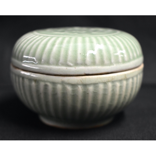 4 - A CHINESE QING DYNASTY CELADON RIBBED BOX AND COVER Yuan/Ming style, of chrysanthemum moulded form, ... 