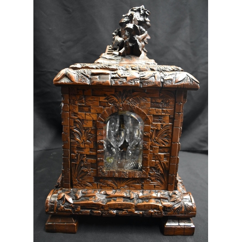 47 - A LOVELY LARGE 19TH CENTURY BAVARIAN BLACK FOREST CARVED WOOD DECANTER BOX formed as an open work ca... 