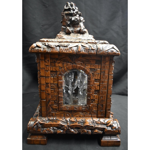 47 - A LOVELY LARGE 19TH CENTURY BAVARIAN BLACK FOREST CARVED WOOD DECANTER BOX formed as an open work ca... 