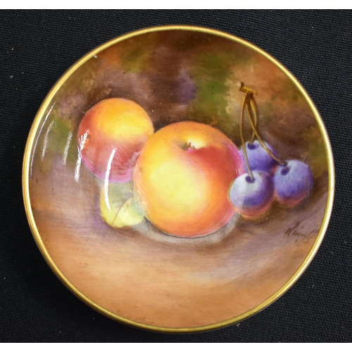 49 - A ROYAL WORCESTER PORCELAIN VASE by Kitty Blake, together with a smaller fruit painted pin dish. Lar... 