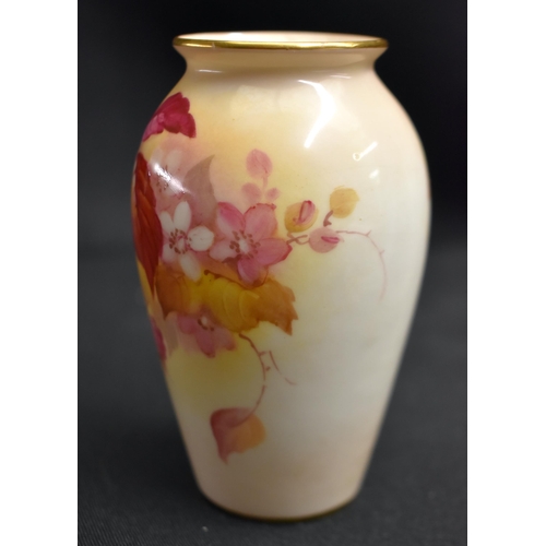 49 - A ROYAL WORCESTER PORCELAIN VASE by Kitty Blake, together with a smaller fruit painted pin dish. Lar... 