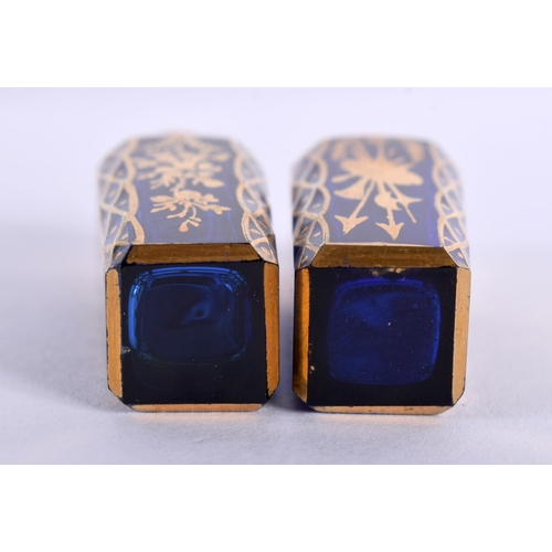 50E - A RARE PAIR OF 18TH CENTURY PAINTED GLASS SCENT BOTTLES within original shagreen case, the Bristol b... 