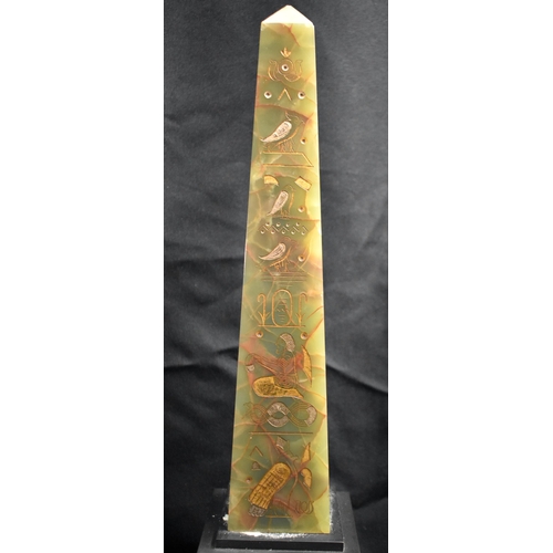 57 - A RARE LARGE PAIR OF 19TH CENTURY EGYPTIAN REVIVAL COUNTRY HOUSE ONYX OBELISKS decorated all over wi... 