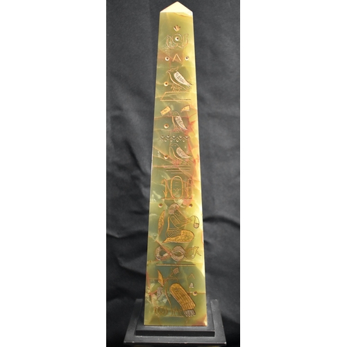 57 - A RARE LARGE PAIR OF 19TH CENTURY EGYPTIAN REVIVAL COUNTRY HOUSE ONYX OBELISKS decorated all over wi... 