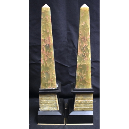 57 - A RARE LARGE PAIR OF 19TH CENTURY EGYPTIAN REVIVAL COUNTRY HOUSE ONYX OBELISKS decorated all over wi... 