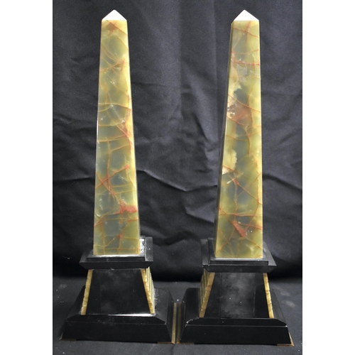 57 - A RARE LARGE PAIR OF 19TH CENTURY EGYPTIAN REVIVAL COUNTRY HOUSE ONYX OBELISKS decorated all over wi... 