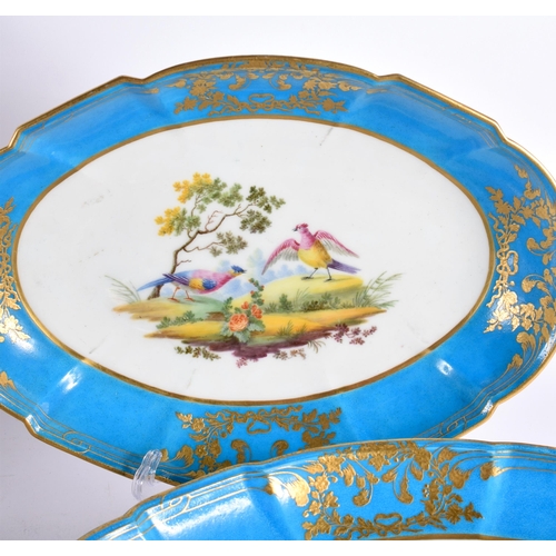 592 - A FINE AND EXTENSIVE 18TH CENTURY SEVRES PORCELAIN DINNER SERVICE painted with exotic birds within l... 