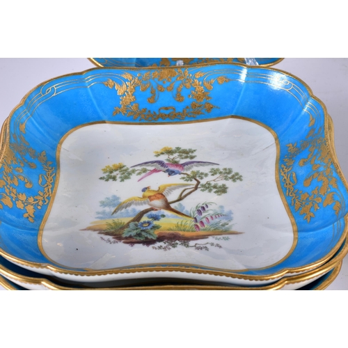 592 - A FINE AND EXTENSIVE 18TH CENTURY SEVRES PORCELAIN DINNER SERVICE painted with exotic birds within l... 