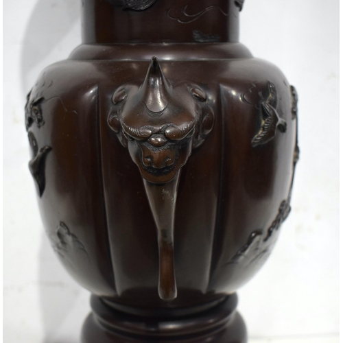 600 - A LARGE 19TH CENTURY JAPANESE MEIJI PERIOD BRONZE VASE decorated with birds. 58 cm x 20 cm.