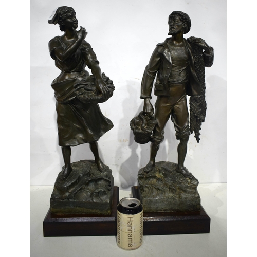 603 - A LARGE PAIR OF ANTIQUE FRENCH SPELTER COUNTRY HOUSE FIGURES. 66 cm x 15 cm.