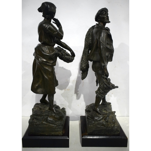 603 - A LARGE PAIR OF ANTIQUE FRENCH SPELTER COUNTRY HOUSE FIGURES. 66 cm x 15 cm.