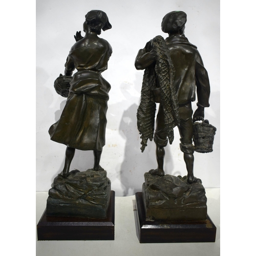 603 - A LARGE PAIR OF ANTIQUE FRENCH SPELTER COUNTRY HOUSE FIGURES. 66 cm x 15 cm.