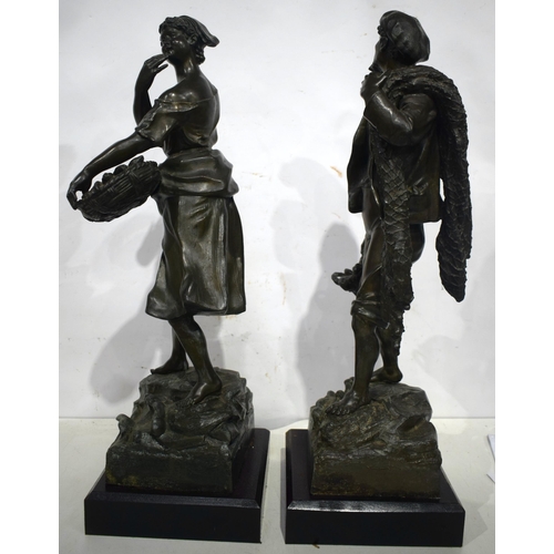 603 - A LARGE PAIR OF ANTIQUE FRENCH SPELTER COUNTRY HOUSE FIGURES. 66 cm x 15 cm.