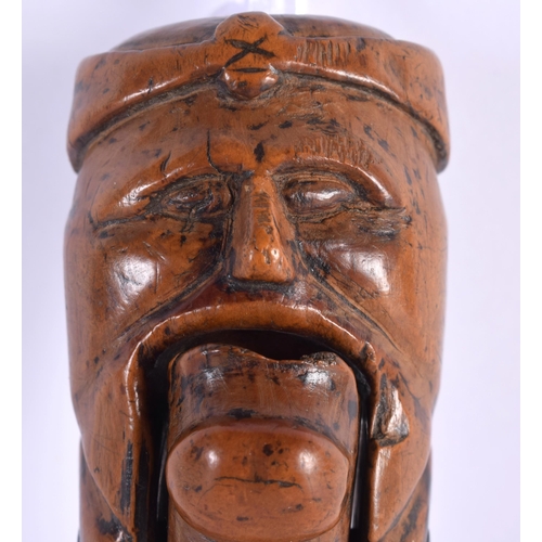 606 - A LOVELY PAIR OF 18TH CENTURY CARVED TREEN WOOD NUTCRACKERS, formed as a male with a large chin, bea... 