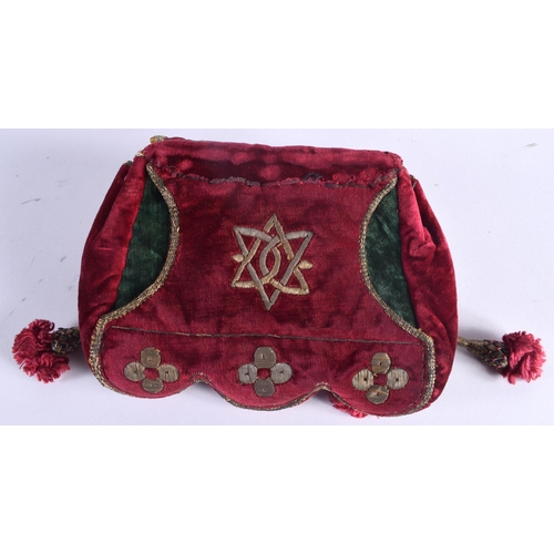 613 - AN ANTIQUE MIDDLE EASTERN GOLD THREAD EMBROIDERED PURSE together with a leather photograph album. La... 