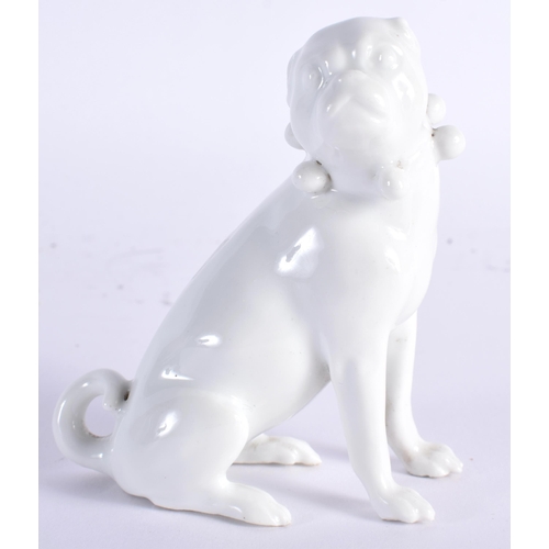 615 - A 19TH CENTURY MEISSEN BLANC DE CHINE PORCELAIN FIGURE OF A PUG DOG modelled seated upon its hind le... 