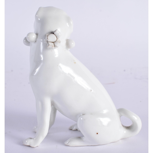 615 - A 19TH CENTURY MEISSEN BLANC DE CHINE PORCELAIN FIGURE OF A PUG DOG modelled seated upon its hind le... 