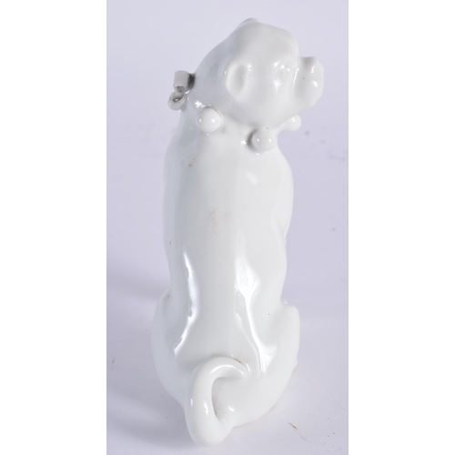 615 - A 19TH CENTURY MEISSEN BLANC DE CHINE PORCELAIN FIGURE OF A PUG DOG modelled seated upon its hind le... 