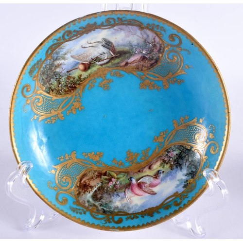 616 - AN 18TH CENTURY FRENCH SEVRES PORCELAIN CUP AND SAUCER beautifully painted with dead game within ric... 