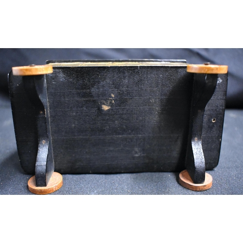 67 - A VERY RARE VICTORIAN BLACK LACQUERED PULLMAN PARLOR CAR COTTON BOX with felted fitted interior. 13 ... 