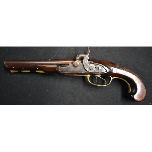 68 - A LATE 18TH CENTURY ENGLISH LONDON FLINTLOCK PISTOL C1800 by John Knubley of London. 34 cm wide.