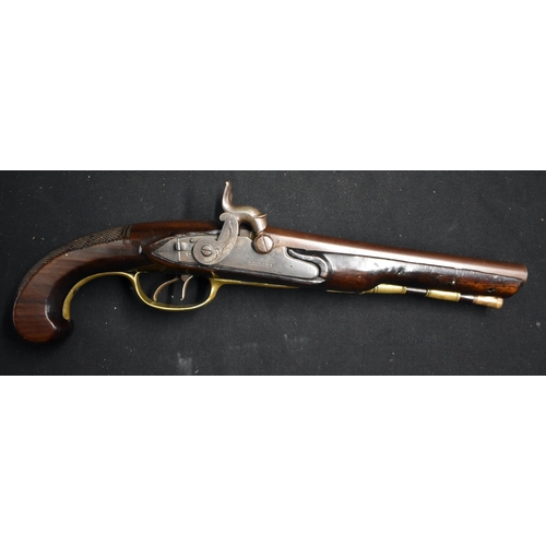 68 - A LATE 18TH CENTURY ENGLISH LONDON FLINTLOCK PISTOL C1800 by John Knubley of London. 34 cm wide.