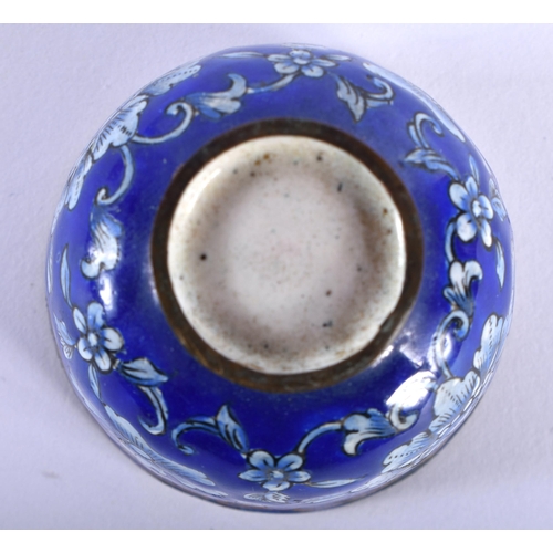 85 - AN 18TH/19TH CENTURY CHINESE CANTON ENAMEL TEABOWL Qianlong/Jiaqing, painted with flowers. 5 cm x 4 ... 