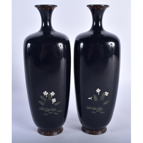 90 - A PAIR OF 19TH CENTURY JAPANESE MEIJI PERIOD CLOISONNE ENAMEL VASES decorated with hanging wisteria.... 