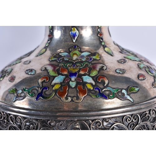 92 - A MAJESTIC 19TH CENTURY JAPANESE MEIJI PERIOD SILVER AND ENAMEL JUG AND COVER wonderful decorated al... 