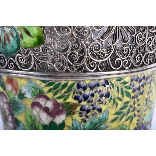 92 - A MAJESTIC 19TH CENTURY JAPANESE MEIJI PERIOD SILVER AND ENAMEL JUG AND COVER wonderful decorated al... 