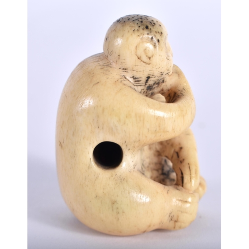 93 - AN 18TH/19TH CENTURY JAPANESE EDO PERIOD CARVED STAG ANTER NETSUKE formed as a seated bear. 3.5 cm x... 