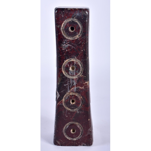 97 - A 14TH/15TH CENTURY MIDDLE EASTERN CARVED JASPER HARDSTONE IMPLEMENT OR TOOL of tapering form, decor... 