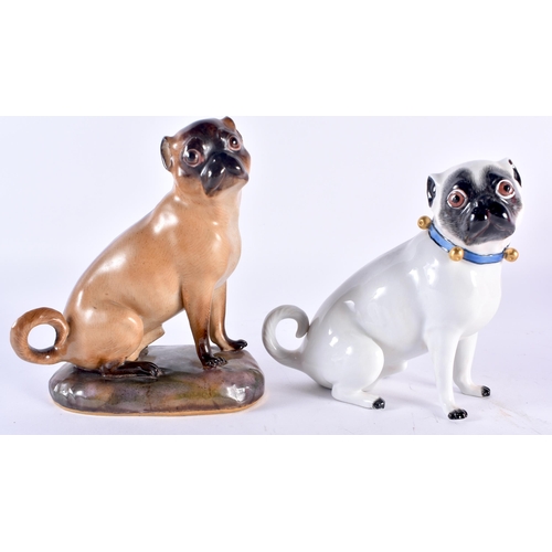 100A - A SET OF FOUR MEISSEN PORCELAIN PUG DOGS of various sizes. Largest 14cm