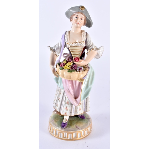 100E - A PORCELAIN VIENNA FIGURE OF A FEMALE FLOWER SELLER, together with a Lladro figure of a sleeping chi... 