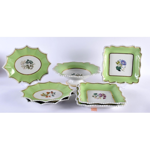 11 - AN EARLY 19TH CENTURY WORCESTER FLIGHT BARR & BARR PART DESSERT SERVICE painted with botanical spray... 