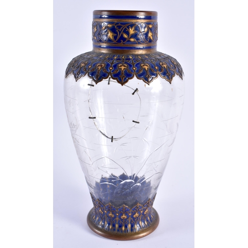 110 - AN 18TH CENTURY PERSIAN GLASS AND ENAMEL VASE decorated with crustaceans. 22 cm x 8 cm.