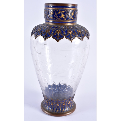 110 - AN 18TH CENTURY PERSIAN GLASS AND ENAMEL VASE decorated with crustaceans. 22 cm x 8 cm.