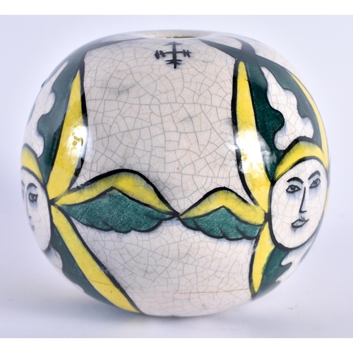 111 - AN ARMENIAN GREEN AND YELLOW HANGING BALL. 9 cm wide.