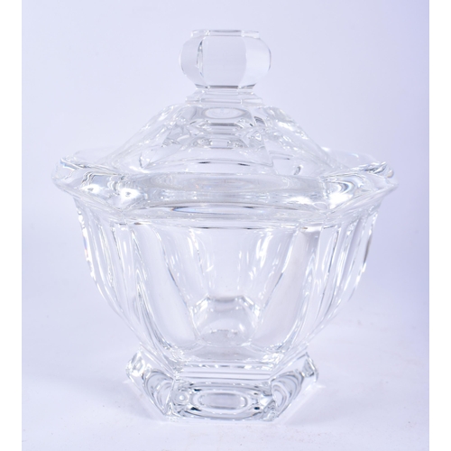 113 - A BACCARAT CUT GLASS BOWL AND COVER together with an enamelled glass decanter. Largest 30 cm high. (... 