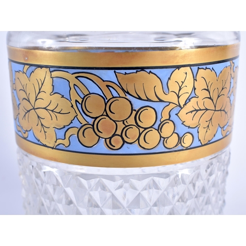 113 - A BACCARAT CUT GLASS BOWL AND COVER together with an enamelled glass decanter. Largest 30 cm high. (... 