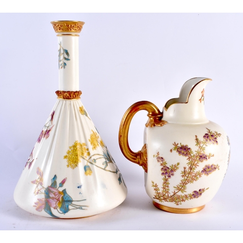 115 - A LARGE ROYAL WORCESTER BLUSH IVORY VASE together with a similar Worcester jug. Largest 26 cm high. ... 