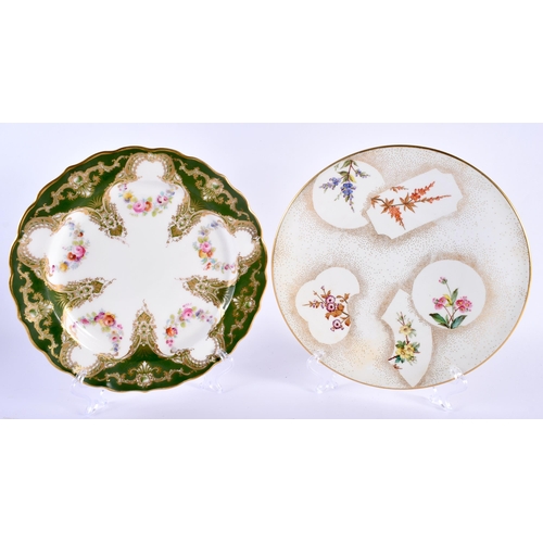 12 - FIVE ASSORTED ROYAL WORCESTER PORCELAIN PLATES including an 18th century style example painted with ... 