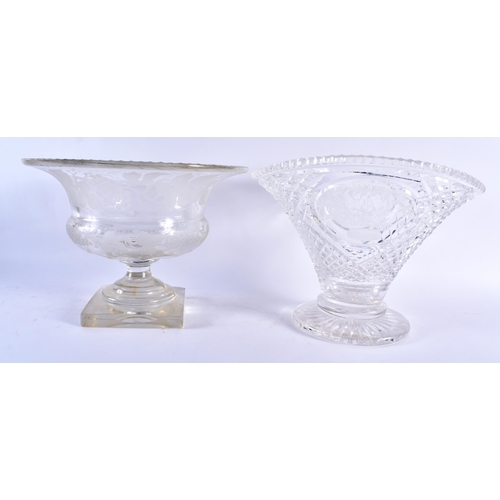 122 - A FINE LARGE ANTIQUE CUT GLASS BERRY AND ACORN LEAF PEDESTAL BOWL together with another cut glass bo... 