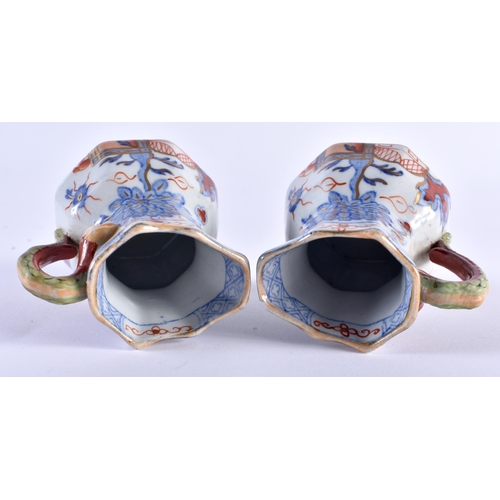 129 - A RARE PAIR OF MASONS MINIATURE IRONSTONE HYDRA TYPE JUGS. 7 cm x 6 cm.