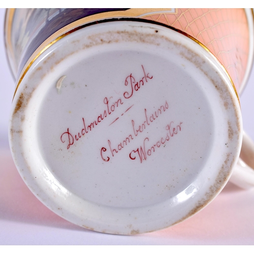 13 - AN EARLY 19TH CENTURY CHAMBERLAINS WORCESTER PORCELAIN CUP AND SAUCER painted with a view of Dudmast... 
